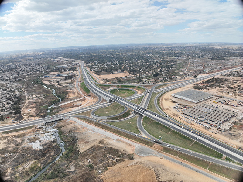 Aerial view of the Mbudzi Interchange cloverleaf in Harare